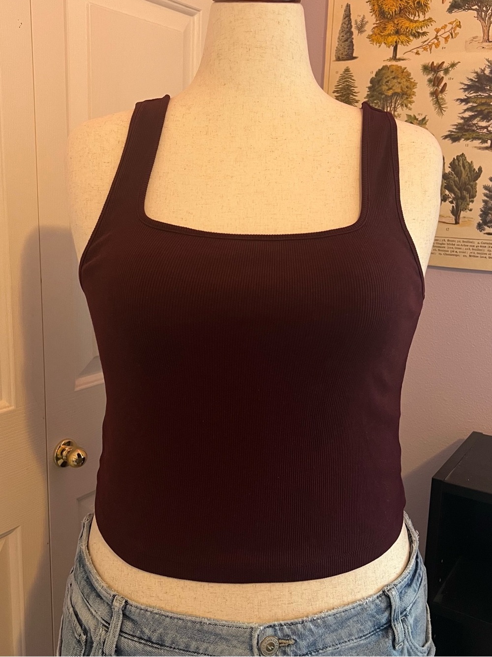 Old Navy Ribbed Square Neck Tank Top in Deep Wine
